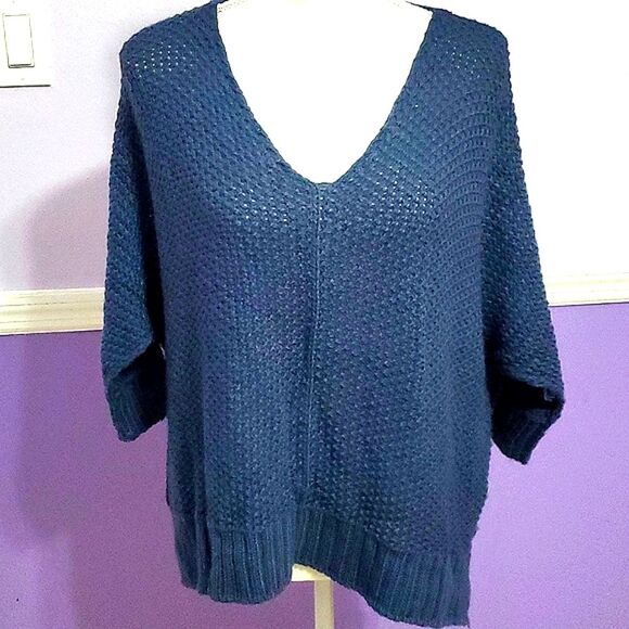 American Eagle Blue Gray Boho Lagenlook Oversized Beachy Open Knit Sweater - Picture 1 of 11